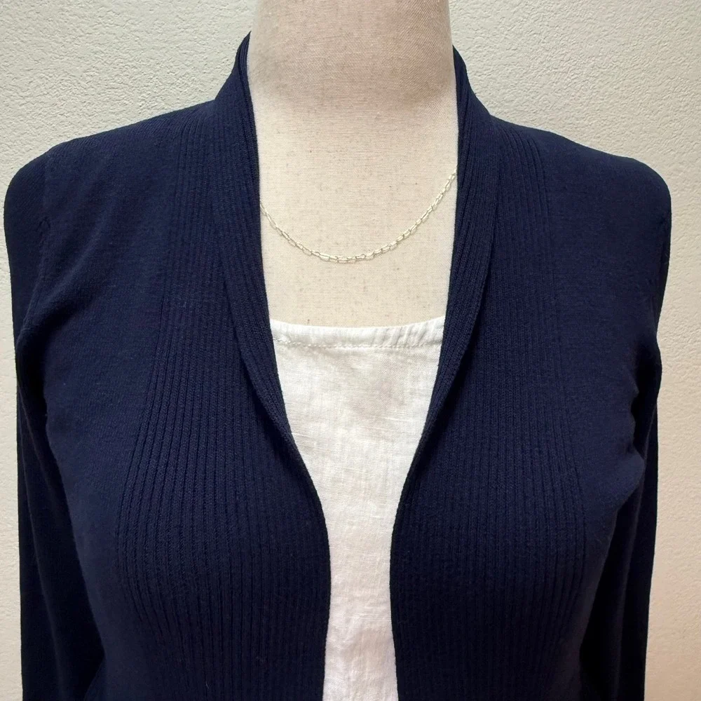 by Anthropologie Navy‎ Peplum Ribbed Open Front Cardigan Sweater Women XS
